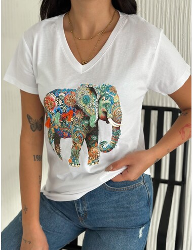 Fil Desenli Kadın T-Shirt