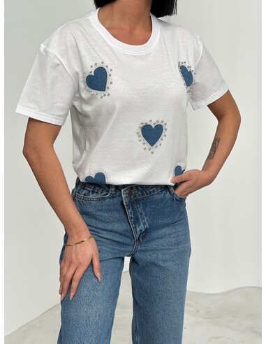 Mavi Kot Kalpli Kadın T-shirt