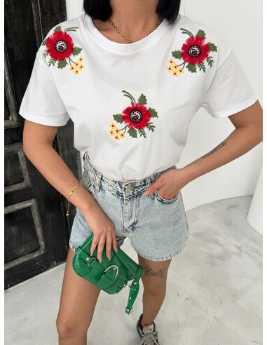 Çiçek Nakışlı Premium Kadın T-Shirt