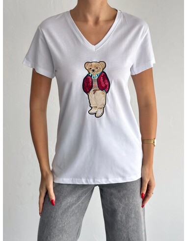 Teddy Ayıcık T-Shirt Beyaz